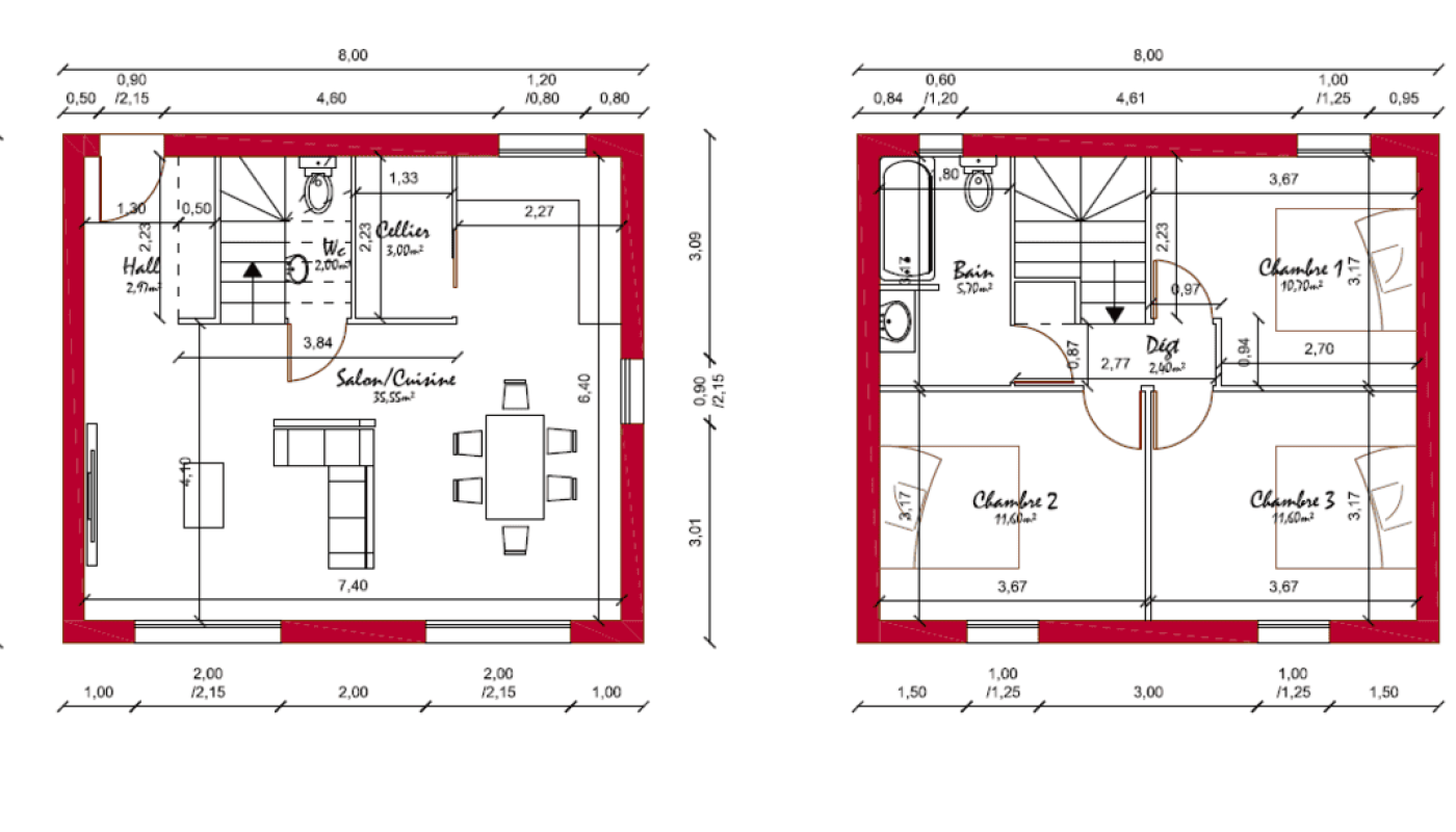 Plan double intérieur villa